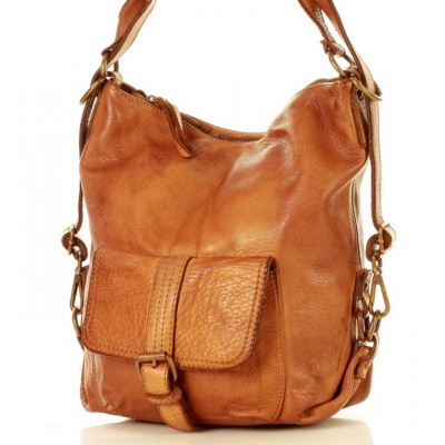 27. Leder Rucksack Tasche 3 in 1 schwarz & braun für Damen. City Rucksack convertible